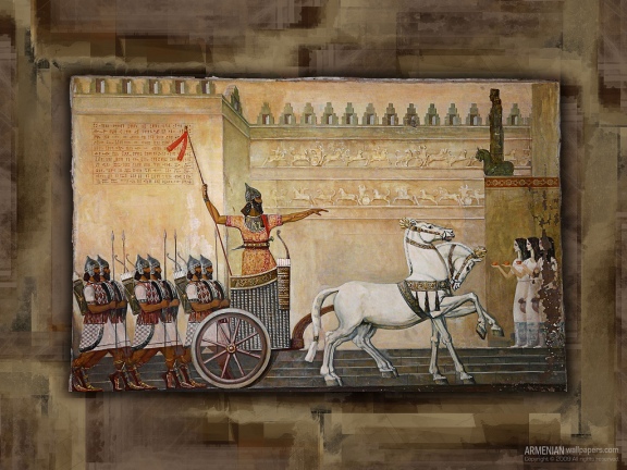 Painting of Armenian chariot of Araratian (Urartian) period. From ArmenianWallpapers.com