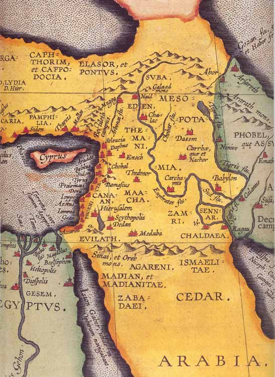 Map from the atlas Theatre of the World by Abraham Ortelius featuring Eden in Armenia. Antwerp, 1601    