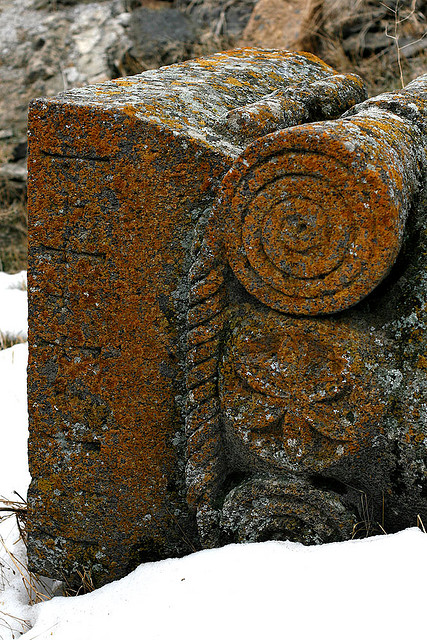 Ornamental stones of a ruined Armenian church in Ani