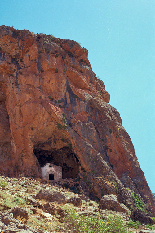 Entrance to the Monastery of the Holy Virgin Mary (5th Century) on a cliff overlooking the village of Kayadibi, near Shabin Karahisar (Arm. Koghonia, Koloneia), looking east.